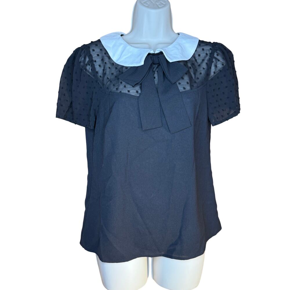 Smak Parlour Unique Vintage Black Dot White Collar Blouse M NWOT